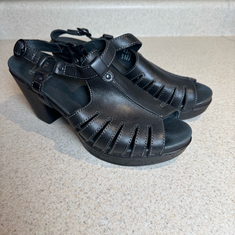 Dansko Randa Black Strappy Heels‎ sandal clog chuncky wedge Grunge support shoe